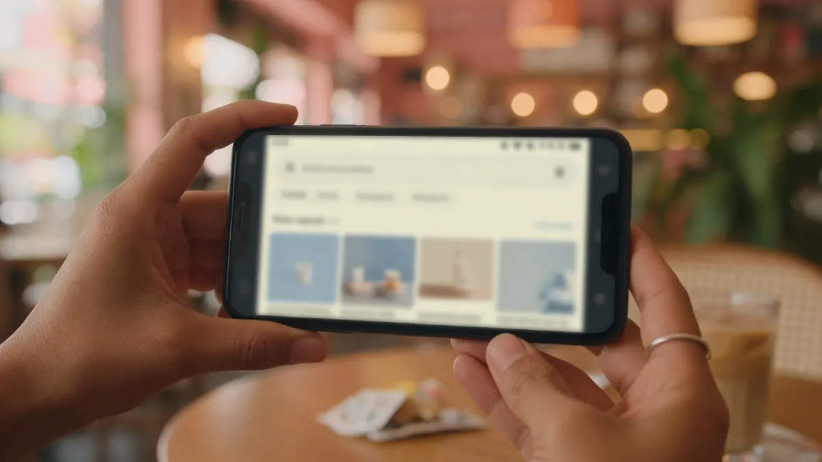 Utilisateur consultant des résultats de recherche sur mobile