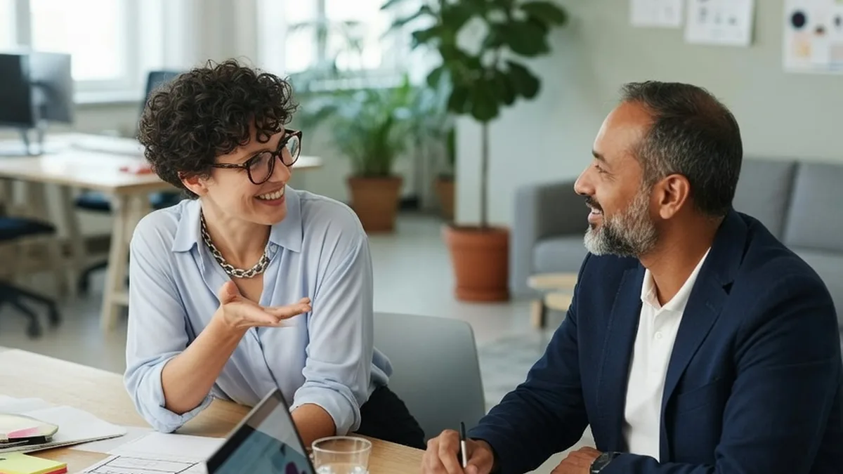 Consultant d'agence web et client discutant d'un projet