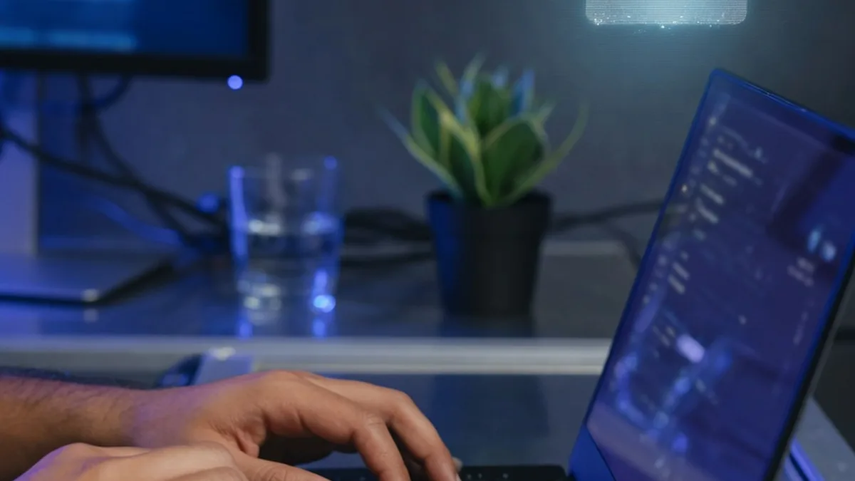 Mains d'un développeur sur un clavier dans un espace de travail sombre