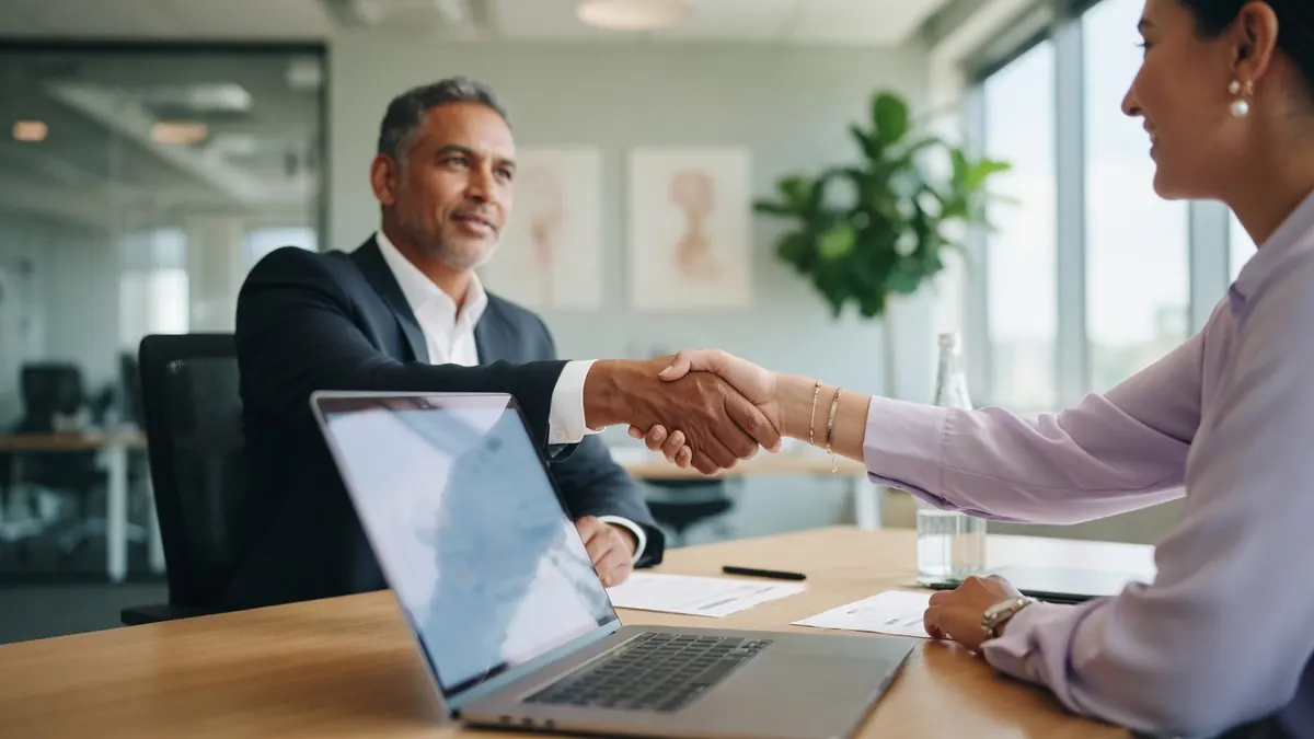 Poignée de main concluant un contrat de création de site web