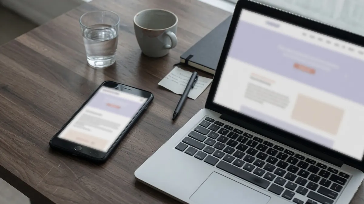Comparaison mobile et desktop côte à côte sur un bureau