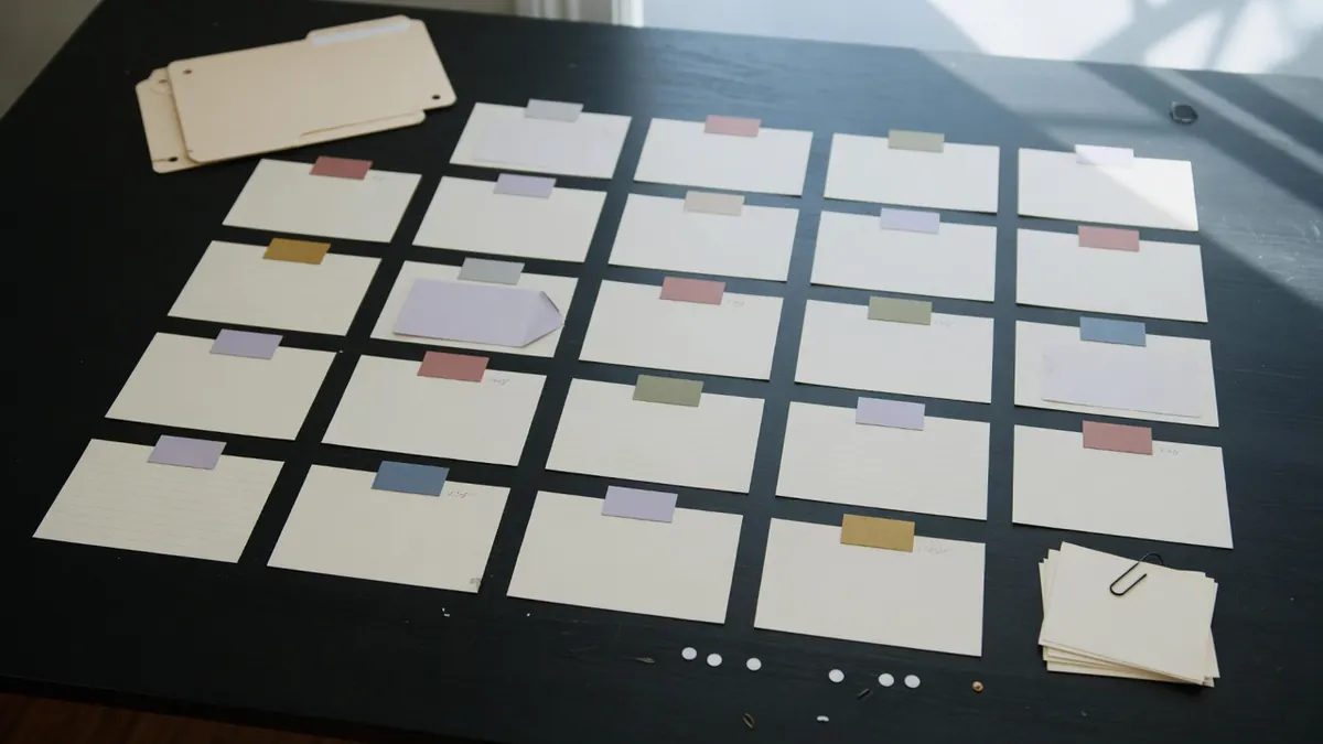 Organisation d'étiquettes et de fiches symbolisant le balisage sémantique