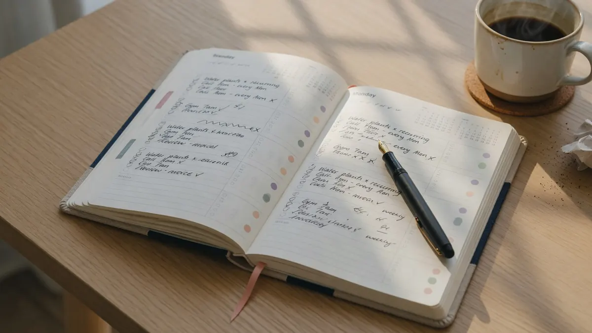 Planification de tâches récurrentes dans un agenda papier