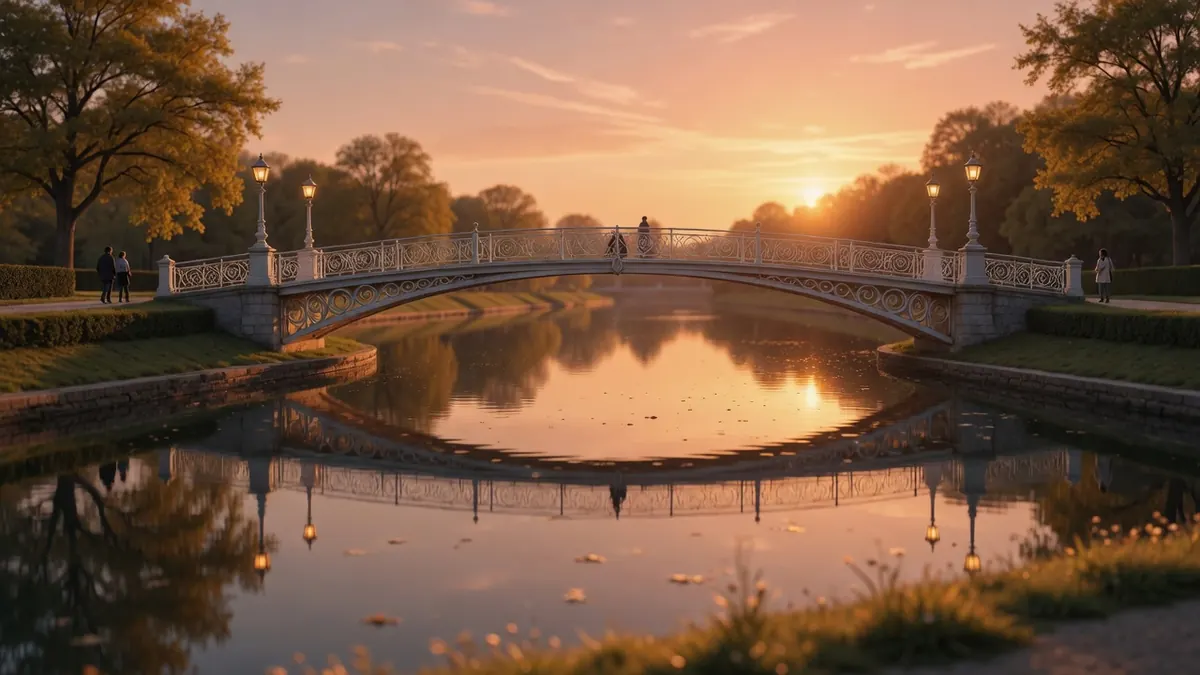 Ponts reliant deux rives d'une rivière au coucher du soleil