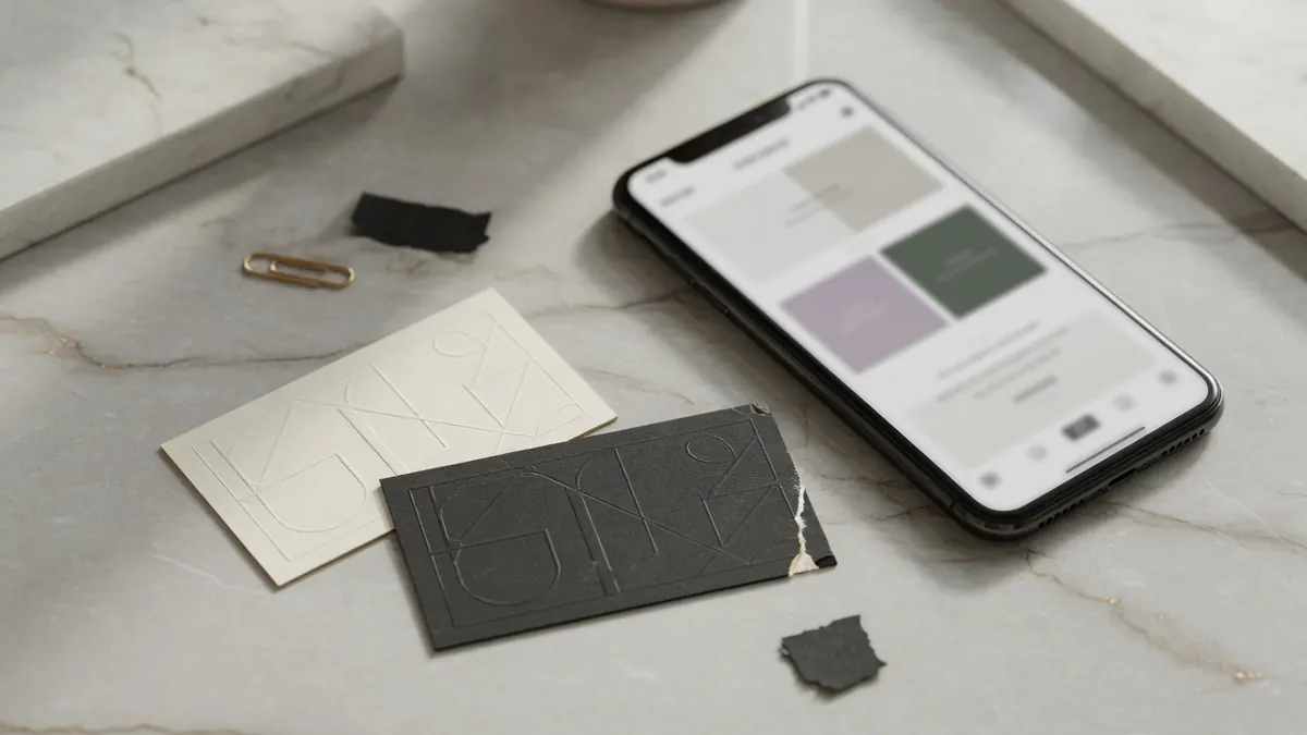 Carte de visite et smartphone affichant un site vitrine