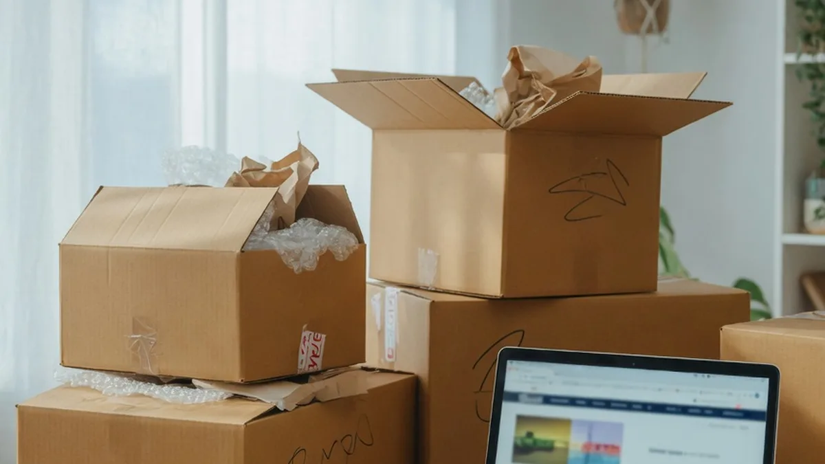 Cartons de déménagement et ordinateur symbolisant une migration de site