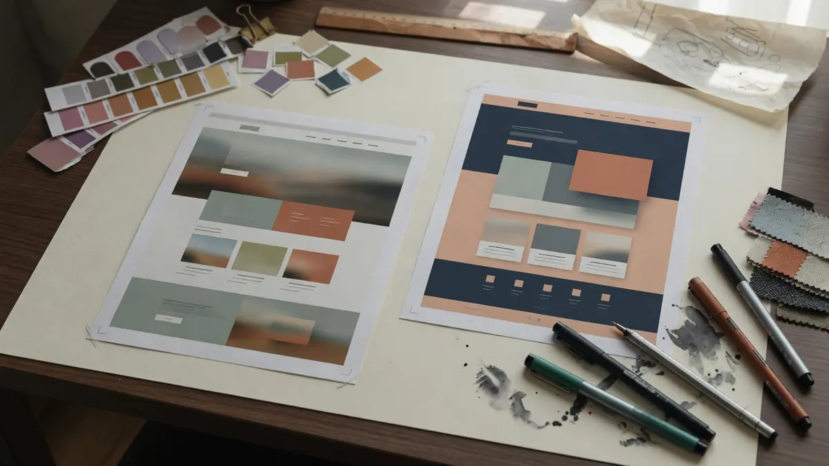 Maquettes avant après d'une interface web sur un bureau