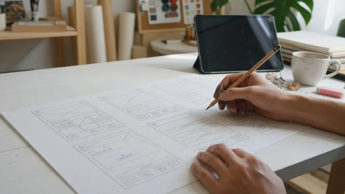 Designer traçant une nouvelle arborescence sur papier