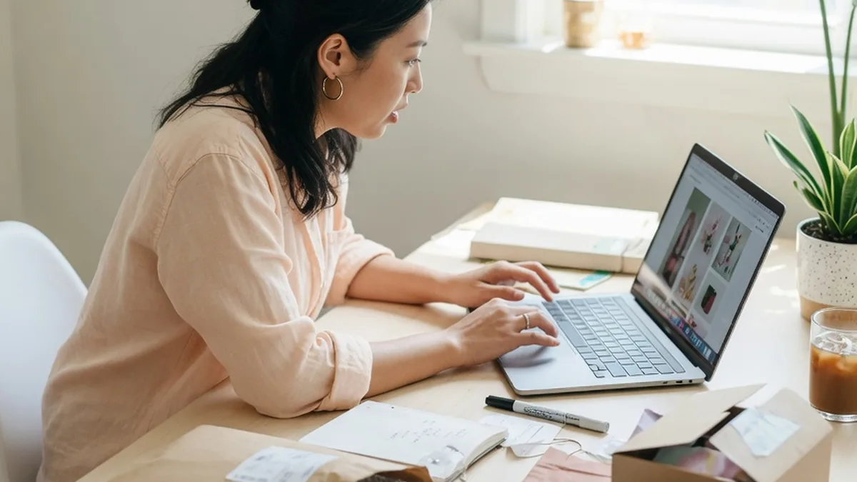 Gérant d'une boutique en ligne gérant ses produits sur un ordinateur portable