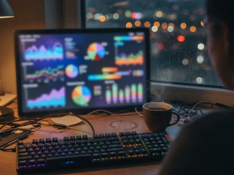 Poste de développement du plugin DataFlow, écran de tableaux de bord analytics de nuit