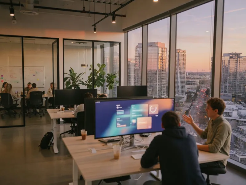 Bureaux modernes de la société SaaS NovaTech avec équipe en collaboration devant un écran large