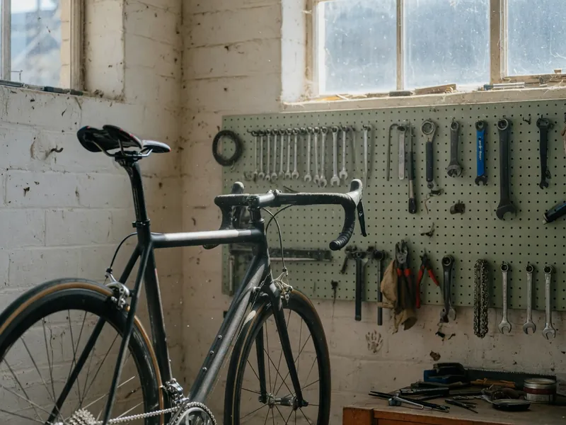 Vélo de route carbone dans l'atelier artisanal Vélo Horizon