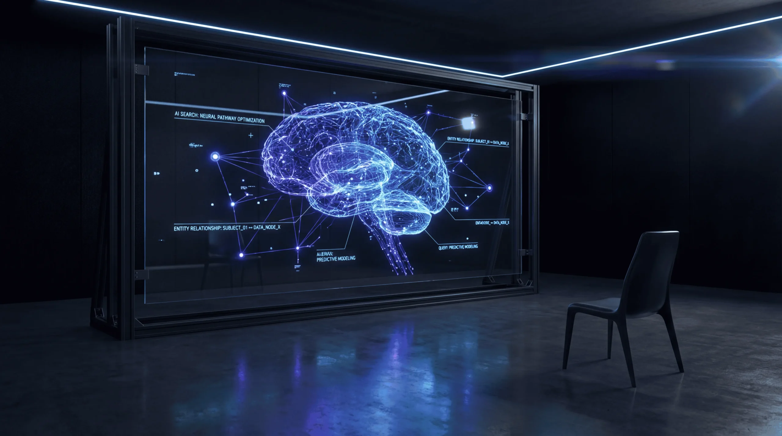 Réseau neuronal et intelligence artificielle en teintes bleu néon